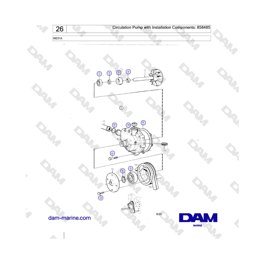 Volvo Penta MD31A - Bomba de circulación con componentes de instalación: 858485