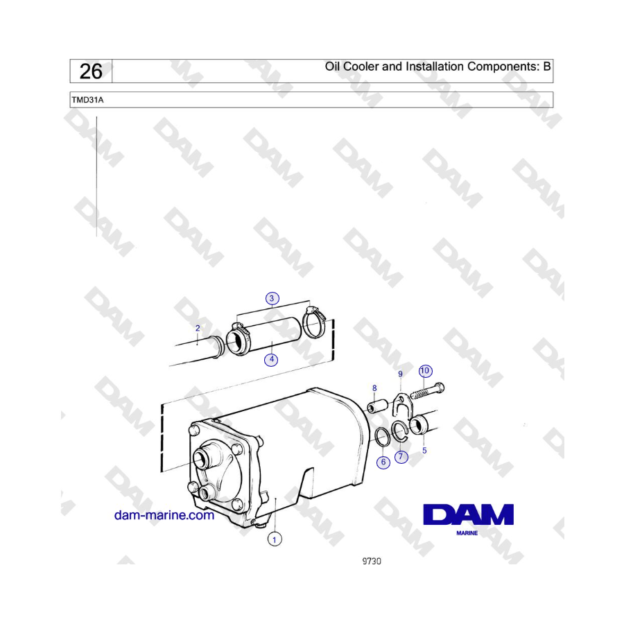 Volvo Penta TMD31A - Enfriador de aceite y componentes de instalación: B