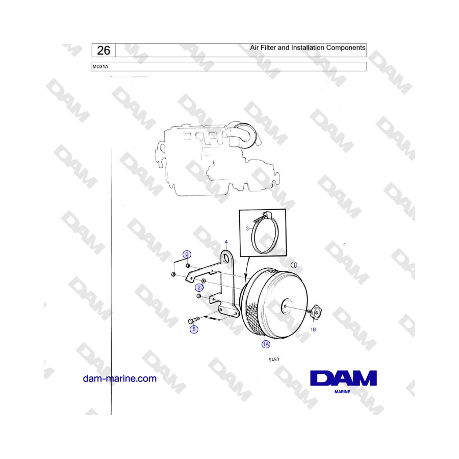 Volvo Penta MD31A - Filtro de aire y componentes de instalación