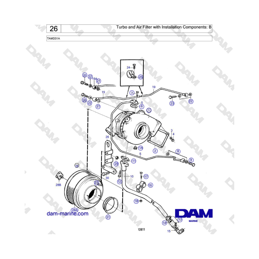 Volvo Penta TAMD31A - Turbo and Air Filter with Installation Components: B