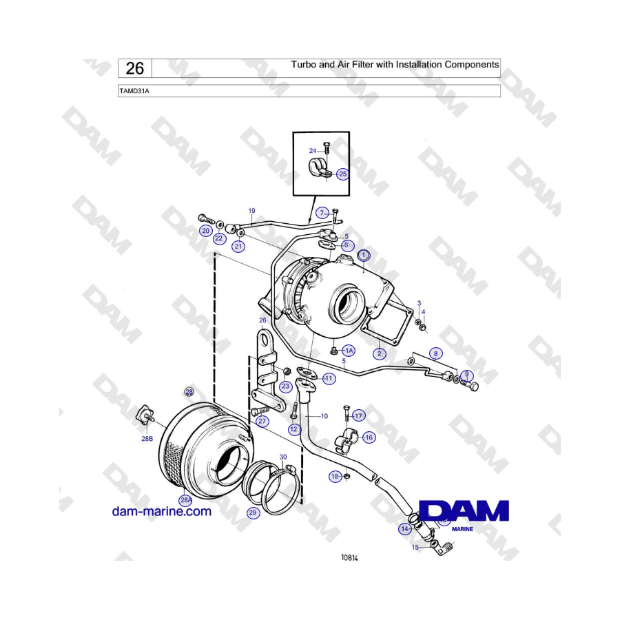 Volvo Penta TAMD31A - Turbo and Air Filter with Installation Components