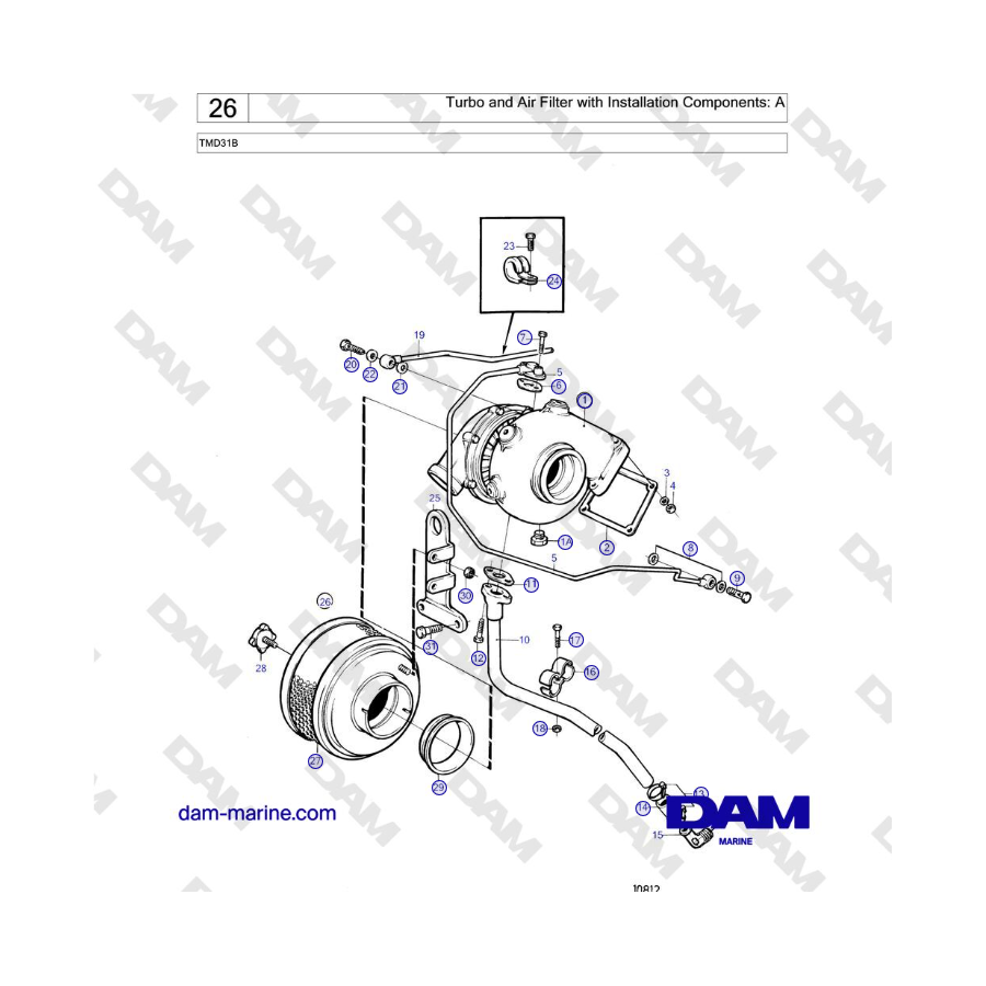 Volvo Penta TMD31A - Turbo and Air Filter with Installation Components: A
