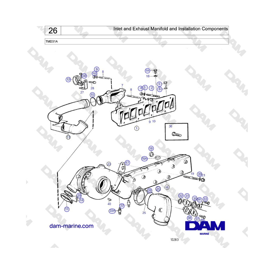 Volvo Penta TMD31A - Collettore di aspirazione e scarico e componenti di installazione