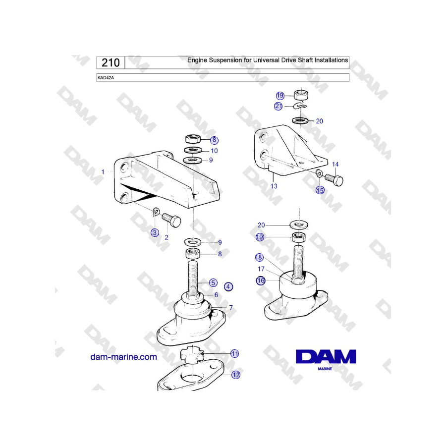 Volvo Penta KAD42A - Suspensión del motor para instalaciones de eje de transmisión universal