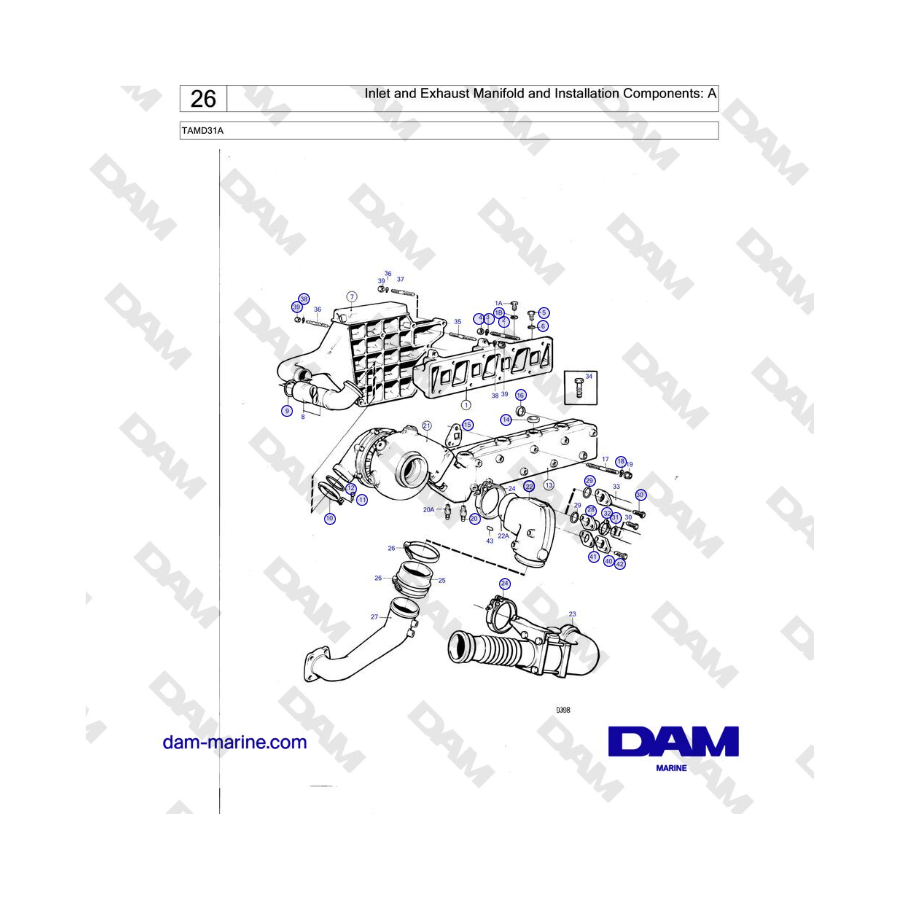 Volvo Penta TAMD31A - Inlet and Exhaust Manifold and Installation Components: A