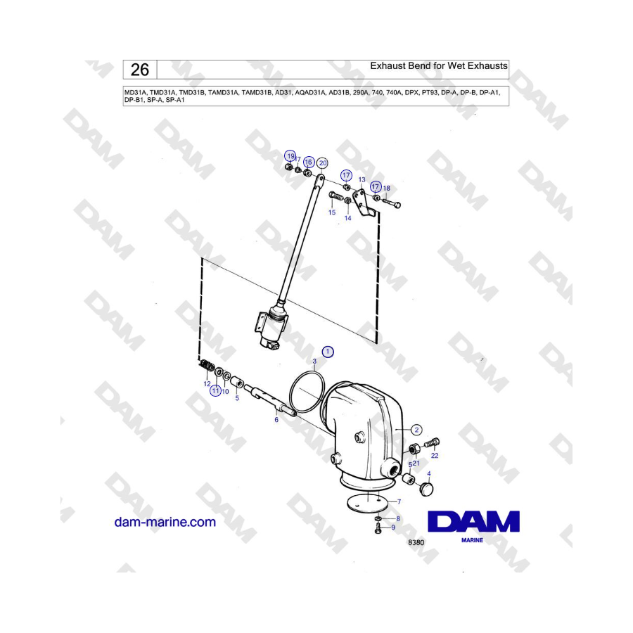 Volvo Penta MD31A / TMD31A / TAMD31A - Exhaust Bend for Wet Exhausts 