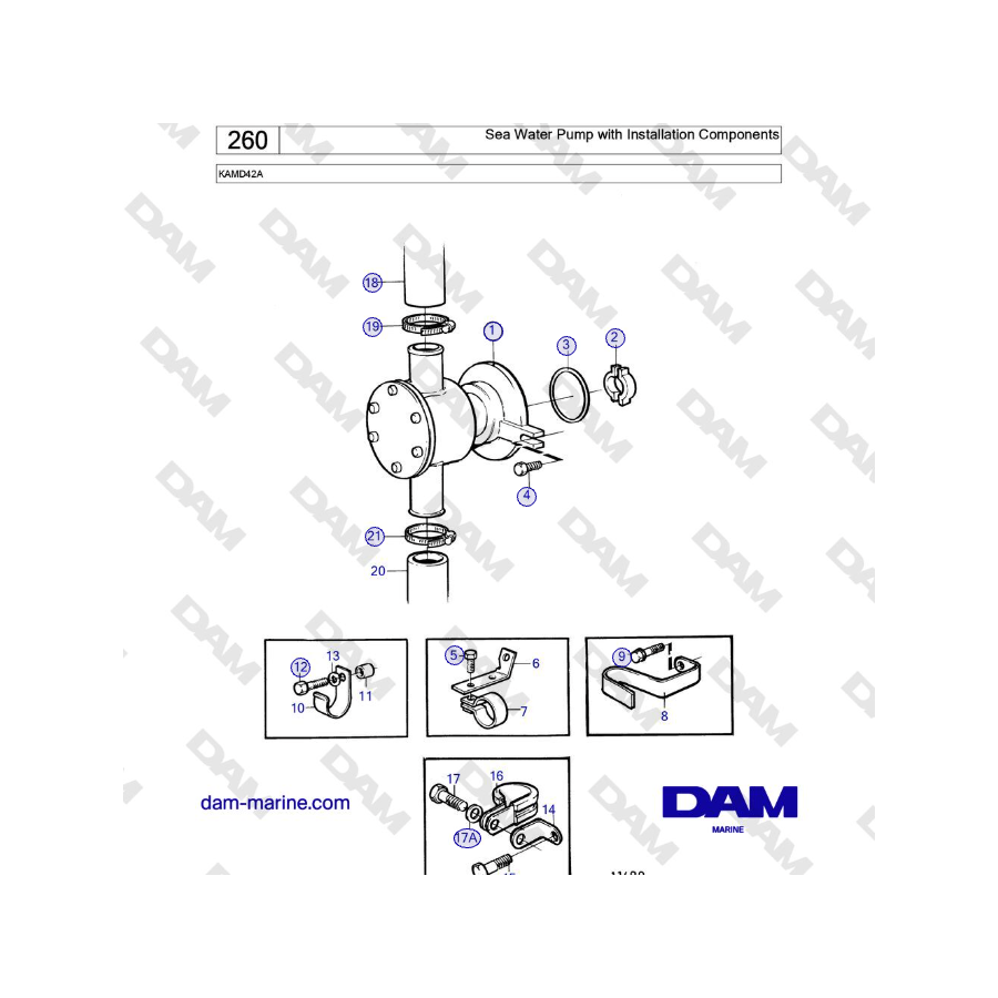 Volvo Penta KAMD42A - Sea Water Pump with Installation Components