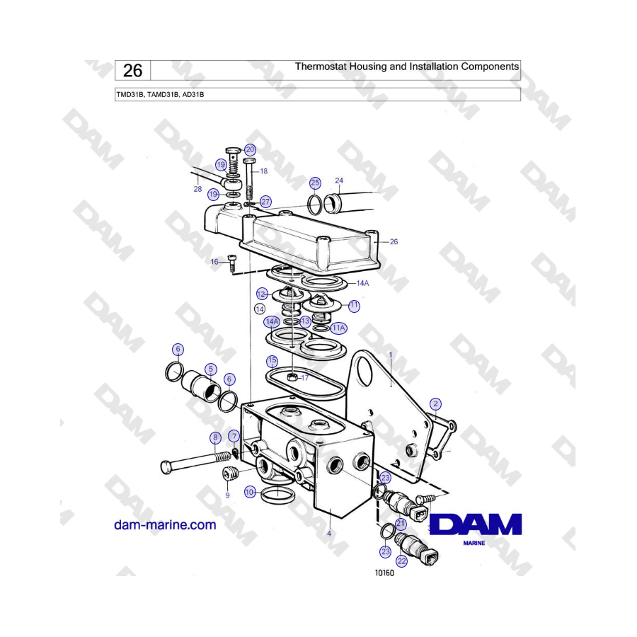 Volvo Penta TMD31B / TAMD31B - Thermostat Housing and Installation Components