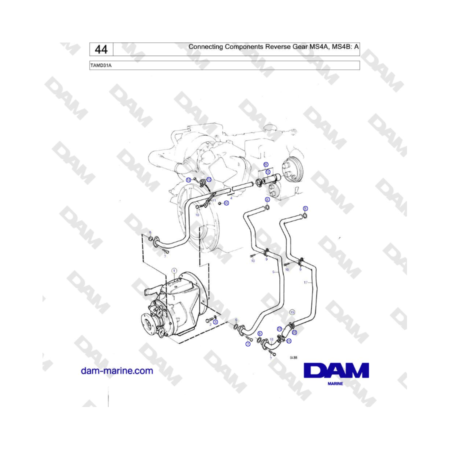 Volvo Penta TAMD31A - Componentes de conexión de la marcha atrás MS4A, MS4B: A