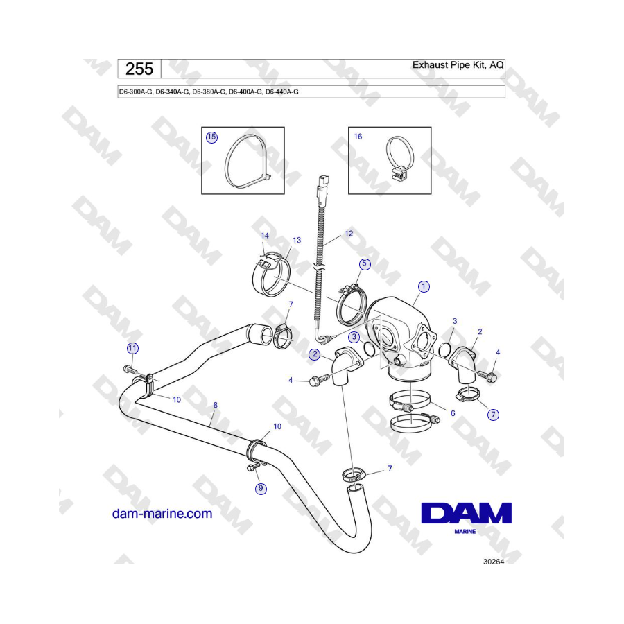 Volvo Penta D4-440 - Exhaust Pipe Kit, AQ