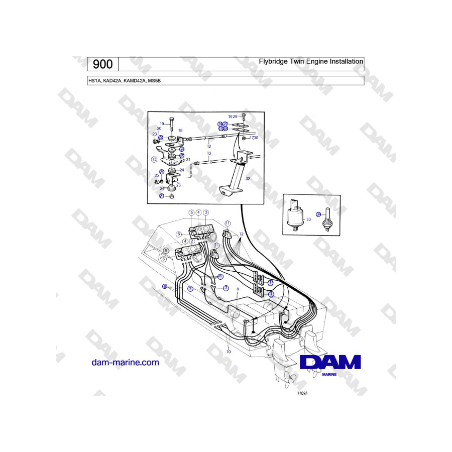 Volvo Penta HS1A, KAD42A, KAMD42A, MS5B - Flybridge Twin Engine Installation