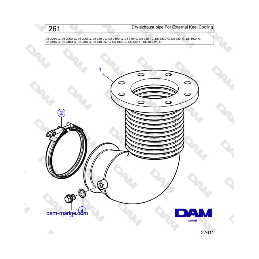 Volvo Penta D4-440 - Dry exhaust pipe For External Keel Cooling