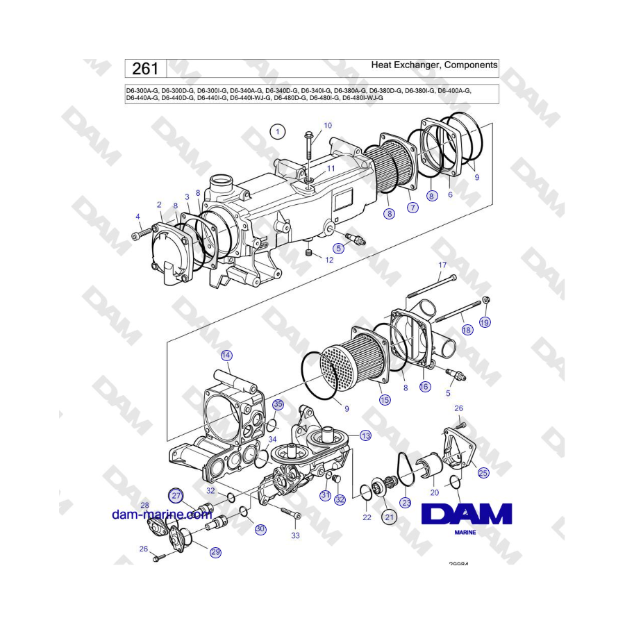 Volvo Penta D4-440 - Heat Exchanger, Components 