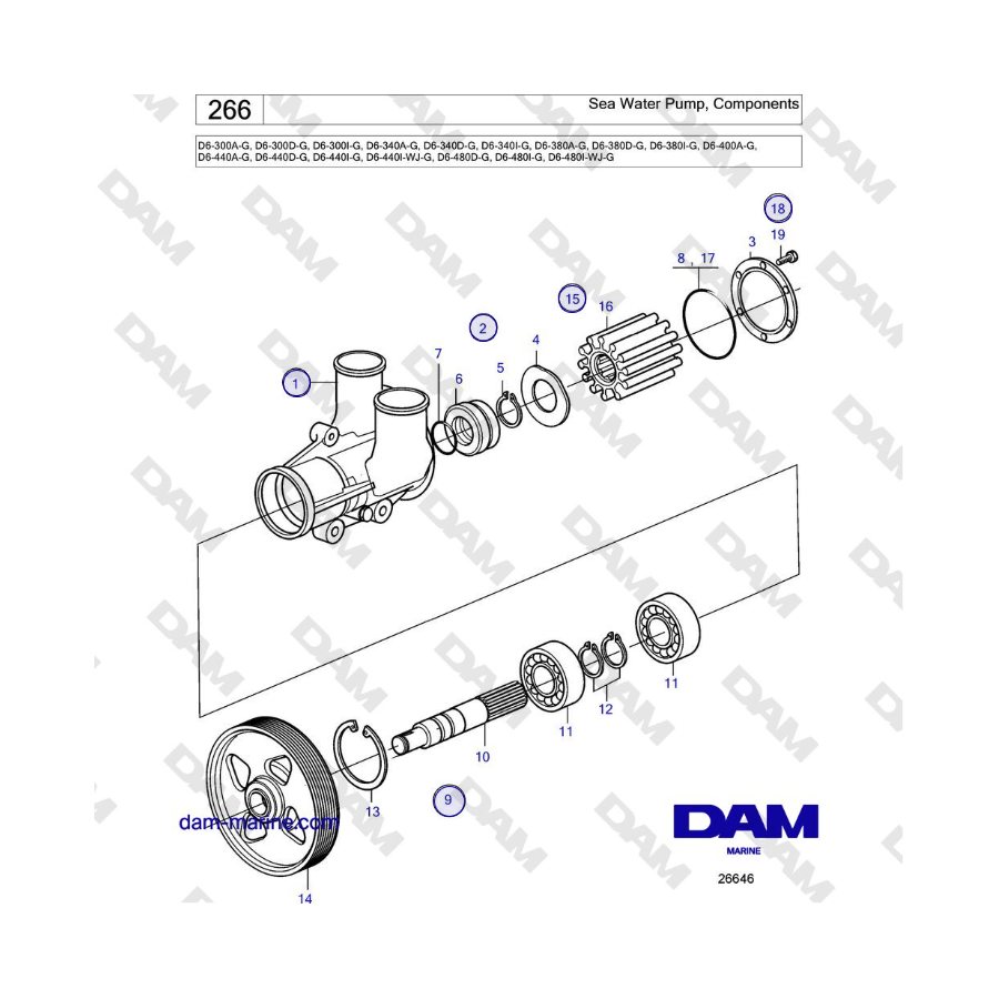 Volvo Penta D6-440 - Sea Water Pump, Components