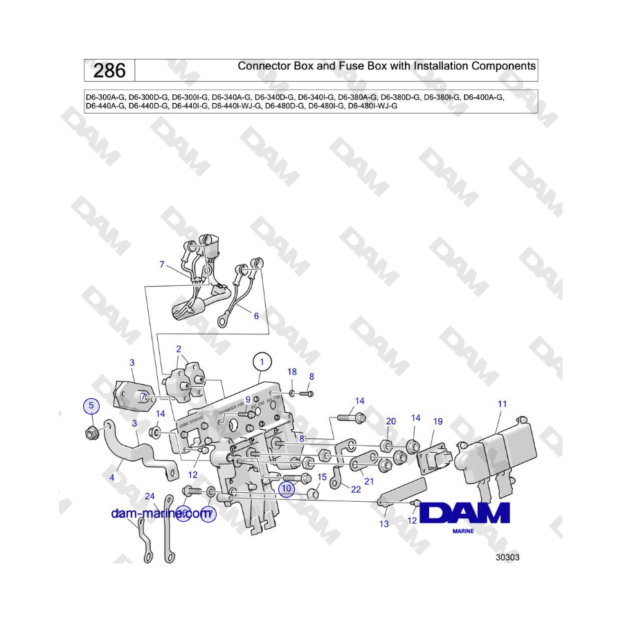 Volvo Penta D6-440 - Connector Box and Fuse Box with Installation Components