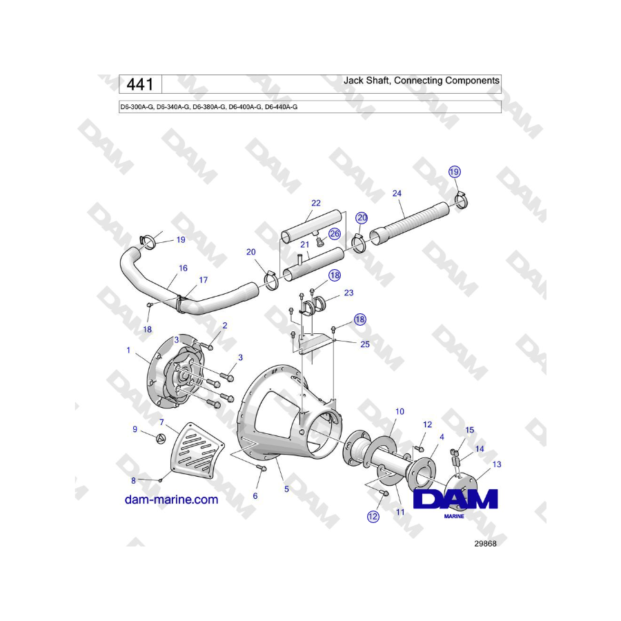 Volvo Penta D6-440 - Albero di trasmissione, componenti di collegamento
