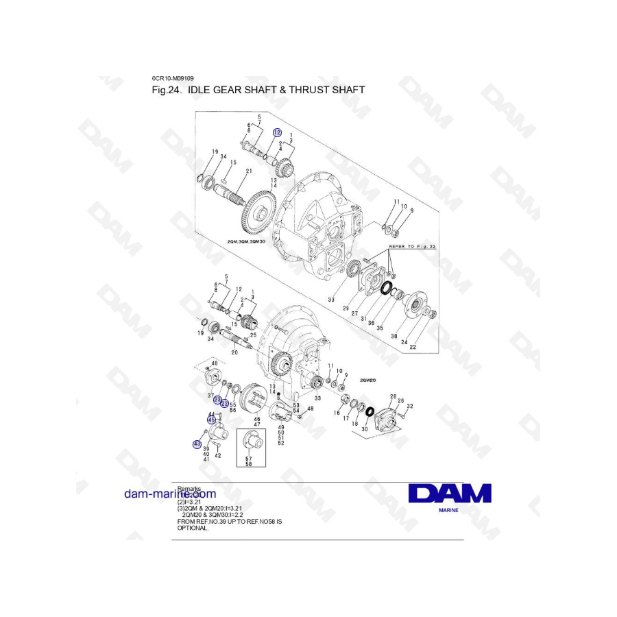 Yanmar 2QM20 - IDLE GEAR SHAFT & THRUST SHAFT
