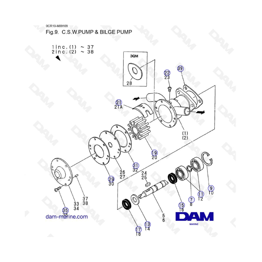 Yanmar 2QM20 - C.S.W.PUMP & BILGE PUMP