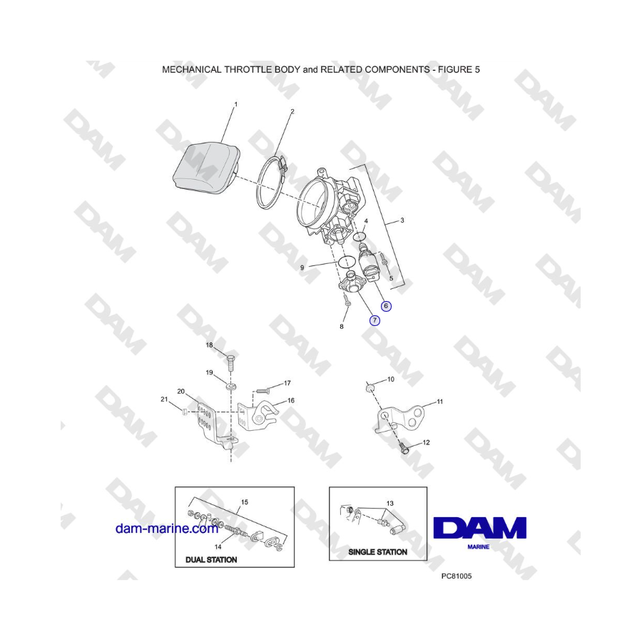 Crusader MP 8.1L (año modelo 2006) - CUERPO DEL ACELERADOR MECÁNICO y COMPONENTES RELACIONADOS