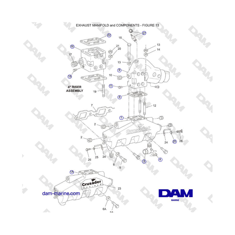 Crusader MP 8.1L (2006 MY) - EXHAUST MANIFOLD and COMPONENTS