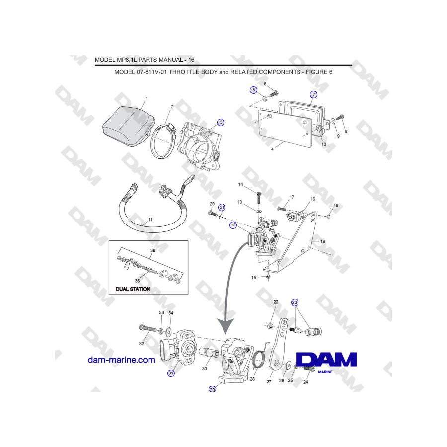 Crusader MP 8.1L (SN 670001) - CORPO FARFALLATO MODELLO 07-811V-01 e COMPONENTI CORRELATI