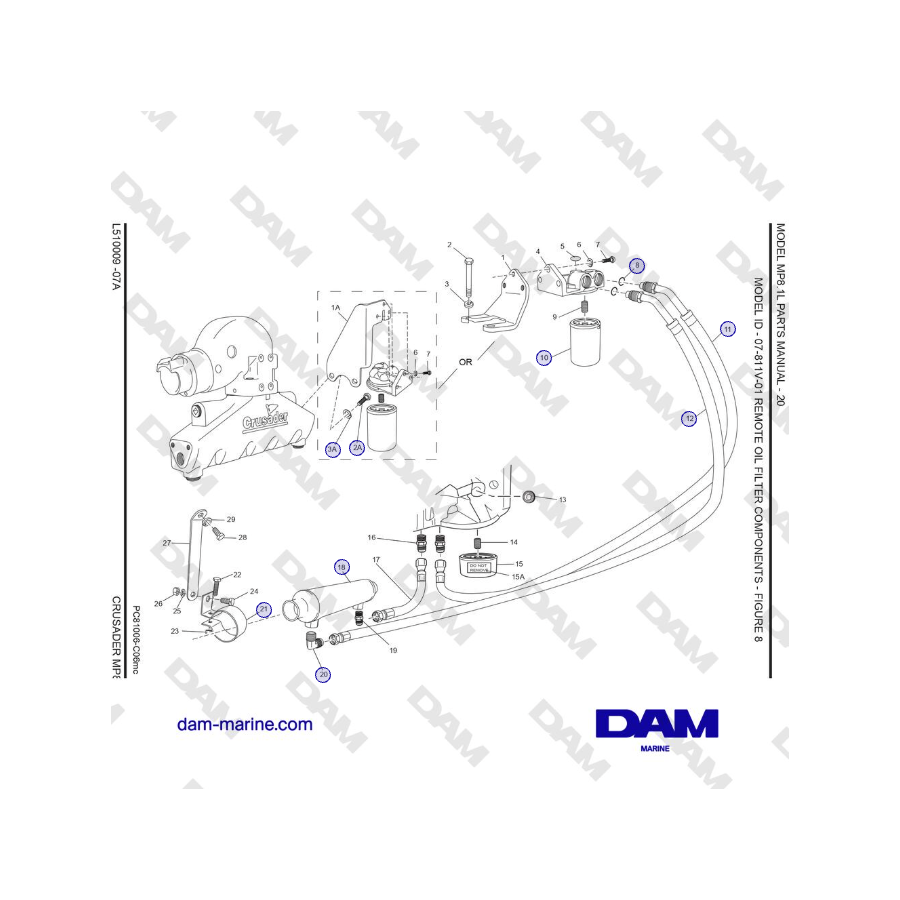 Crusader MP 8.1L (SN 670001) - ID DE MODELO - 07-811V-01 COMPONENTES DEL FILTRO DE ACEITE REMOTO