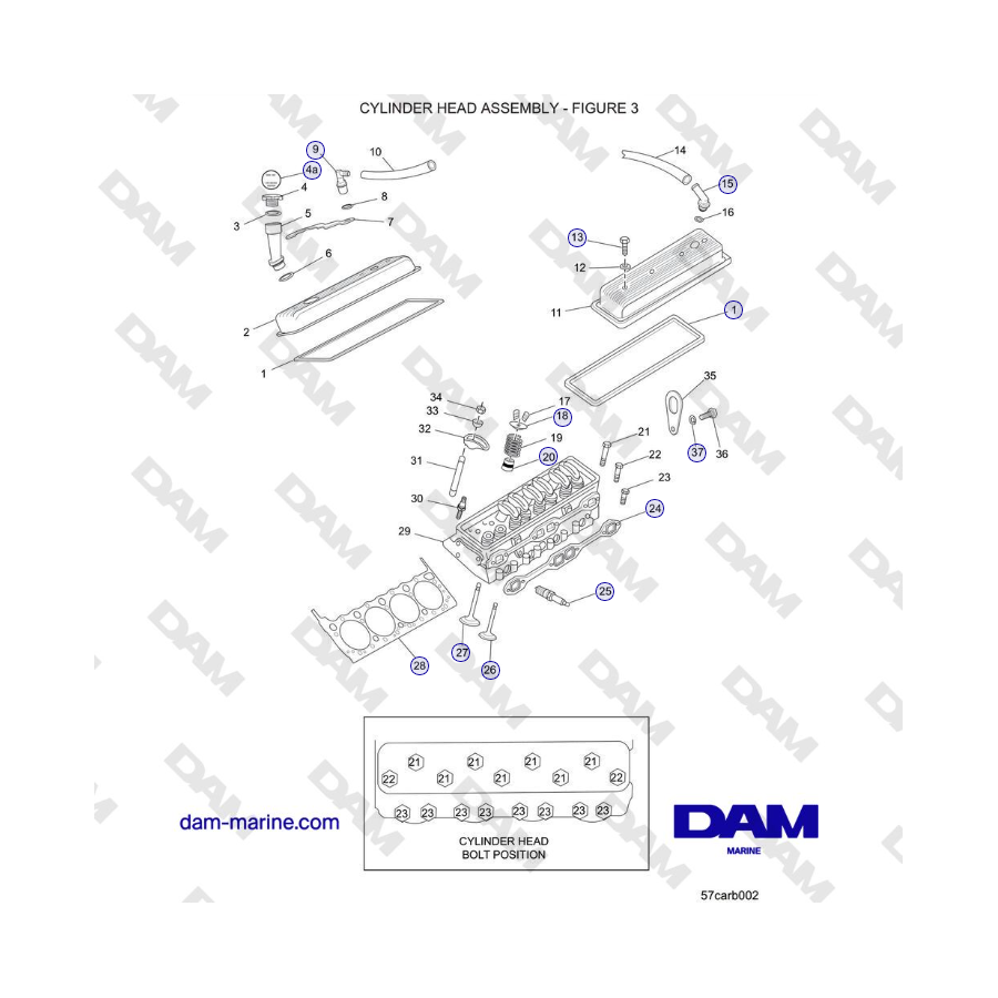 Carburador Crusader 5.7L Serie Clásica (modelos 2006-2007) - CONJUNTO DE CABEZA DE CILINDRO