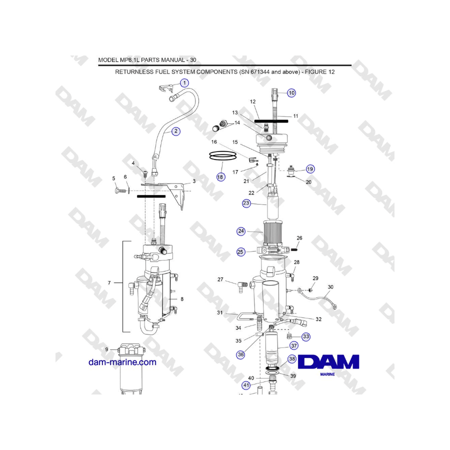 Crusader MP 8.1L (SN 670001) - COMPONENTES DEL SISTEMA DE COMBUSTIBLE SIN RETORNO (SN 671344 y superiores)