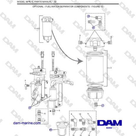 Crusader MP 8.1L (SN 670001) - OPTIONAL - FUEL/WATER SEPARATOR COMPONENTS