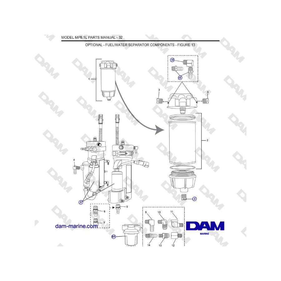 Crusader MP 8.1L (SN 670001) - OPZIONALE - COMPONENTI SEPARATORE CARBURANTE/ACQUA