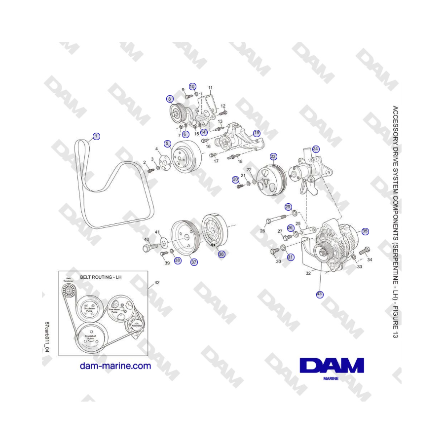 Crusader 5.7L Carburatore Serie Classica (2006-2007 MY) - COMPONENTI DEL SISTEMA DI AZIONAMENTO ACCESSORIO (SERPENTINO - SX)
