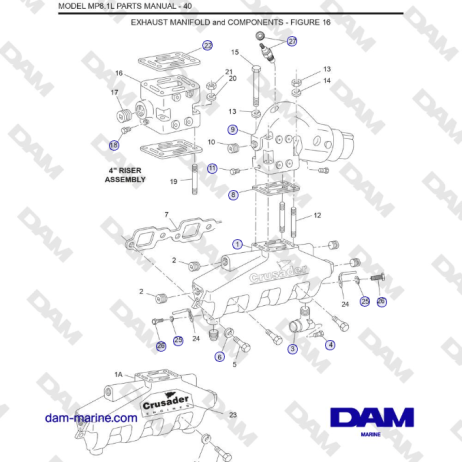 Crusader MP 8.1L (SN 670001) - EXHAUST MANIFOLD and COMPONENTS