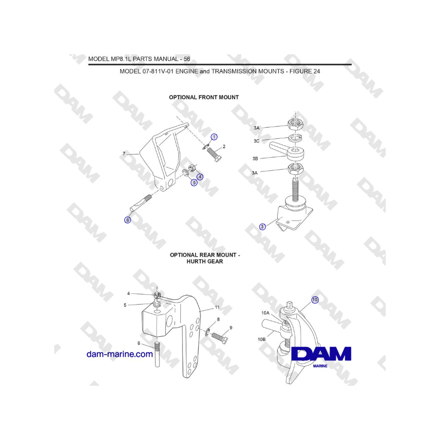 Crusader MP 8.1L (SN 670001) - MODELLO 07-811V-01 SUPPORTI MOTORE E TRASMISSIONE