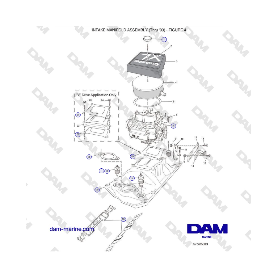 Carburador Crusader 5.7L Serie Clásica (modelos 1999-2005) - CONJUNTO DE COLECTOR DE ADMISIÓN (hasta 2003)