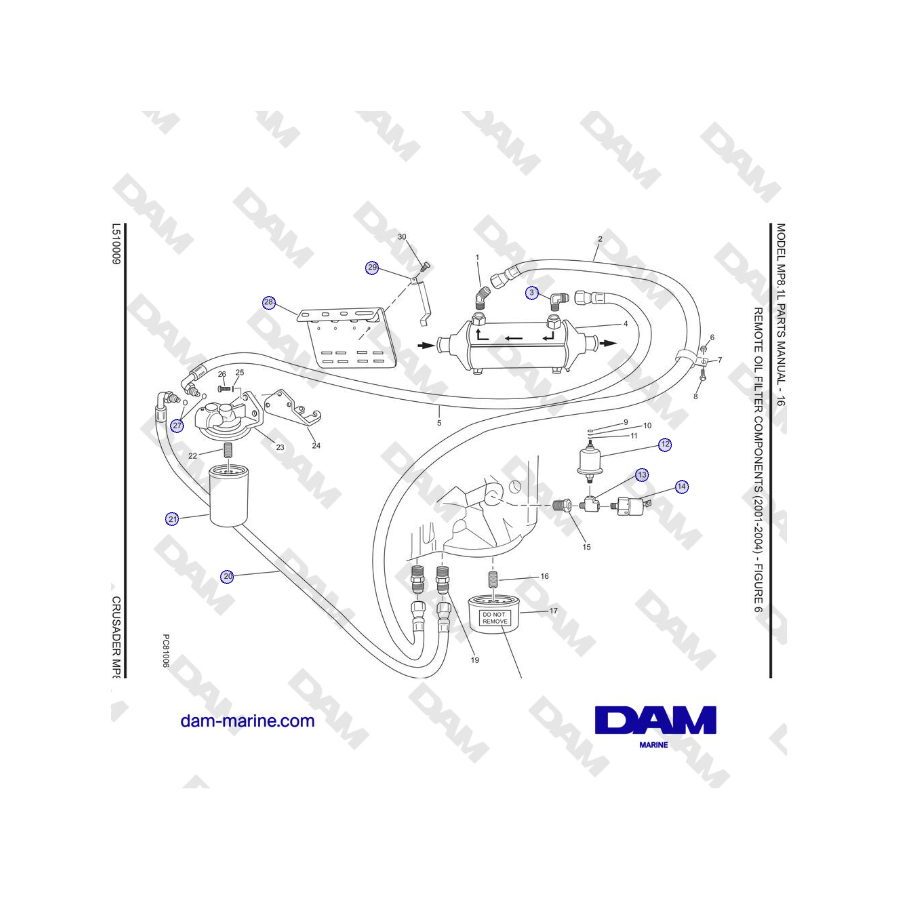 Crusader MP8.1L 2001-2005 - COMPONENTES DEL FILTRO DE ACEITE REMOTO (2001-2004)