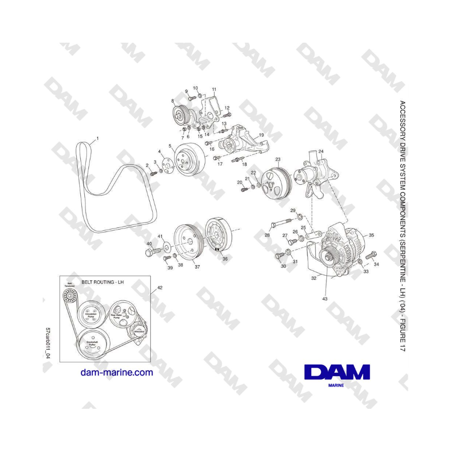 Crusader 5.7L Carburatore Serie Classica (1999-2005 MY) - COMPONENTI DEL SISTEMA DI AZIONAMENTO ACCESSORIO (SERPENTINE - LH) ('0
