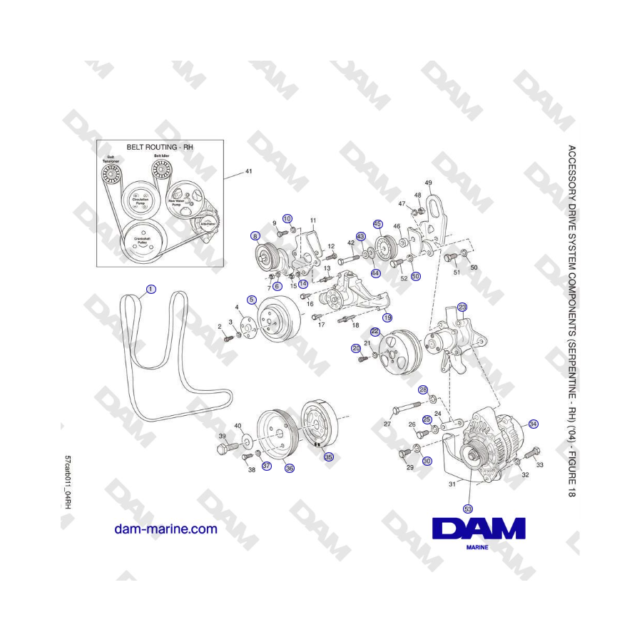 Crusader 5.7L Carburatore Serie Classica (1999-2005 MY) - COMPONENTI DEL SISTEMA DI AZIONAMENTO ACCESSORIO (SERPENTINE - RH) ('0