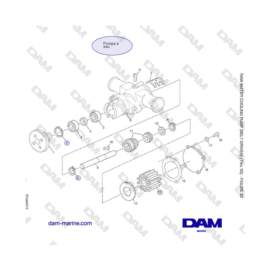 Carburador Crusader 5.7L Serie Clásica (modelos 1999-2005) - Bomba de refrigeración por agua cruda (accionada BELT ) (hasta 2003