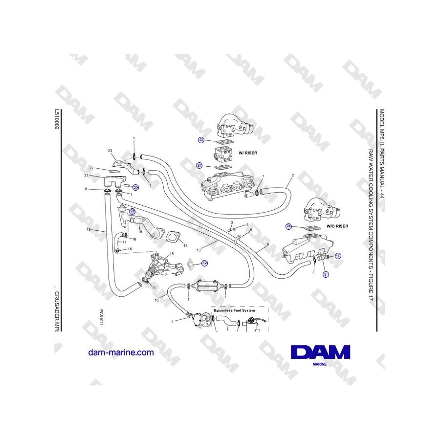 Crusader MP8.1L 2001-2005 MY - COMPONENTES DEL SISTEMA DE REFRIGERACIÓN POR AGUA CRUDA