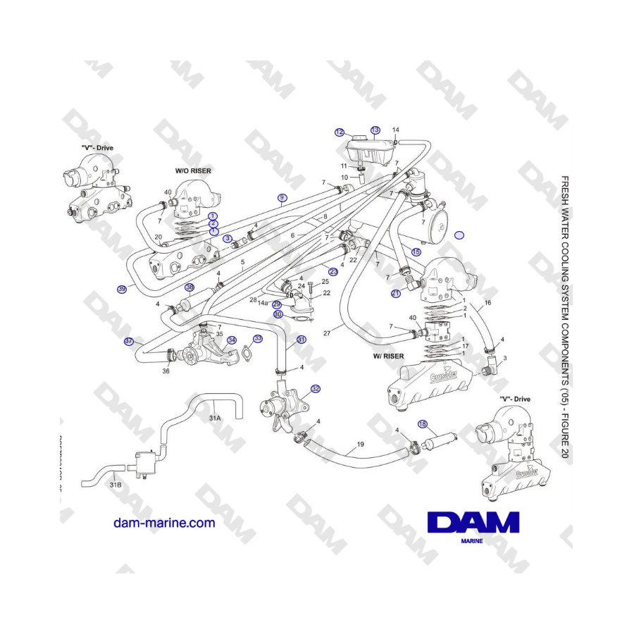 Crusader 5.0L / 5.7L 2002-2005 MY - COMPONENTI DEL SISTEMA DI RAFFREDDAMENTO AD ACQUA DOLCE ('05)