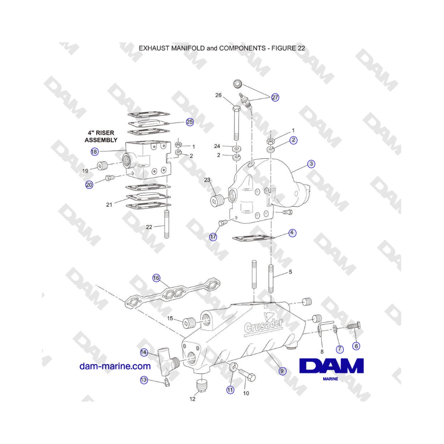 Crusader 5.0L / 5.7L 2002-2005 MY - COLECTOR DE ESCAPE y COMPONENTES