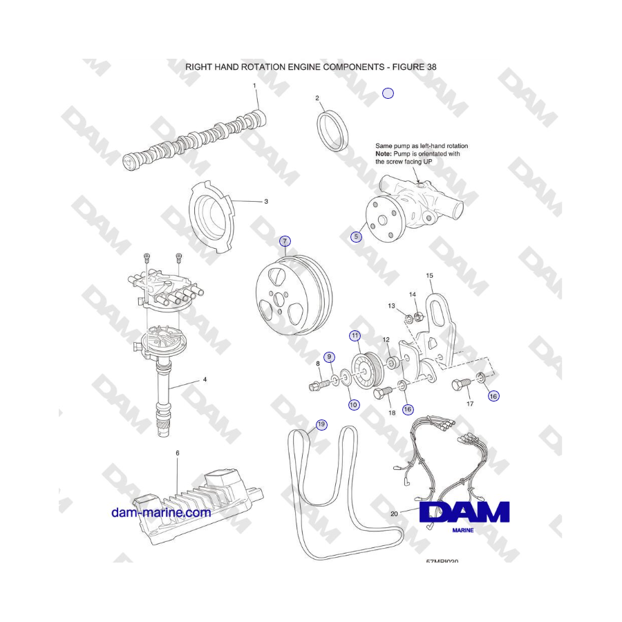 Componentes del motor Crusader 5.0L / 5.7L Años modelo 2002-2005 - Rotación a la derecha