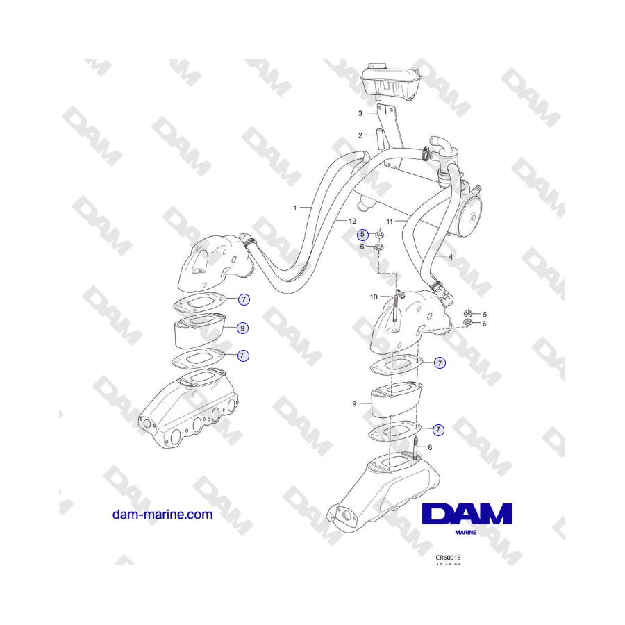Crusader MP6.0L 2004-2005 MY - COMPONENTES DEL KIT ESPACIADOR DE 4” DEL COLECTOR DE ESCAPE