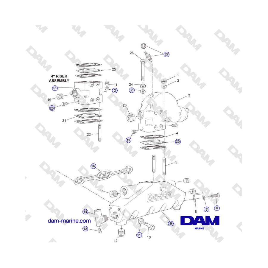 Crusader MP5.0 / 5.7L 2006 MY - COLECTOR DE ESCAPE y COMPONENTES