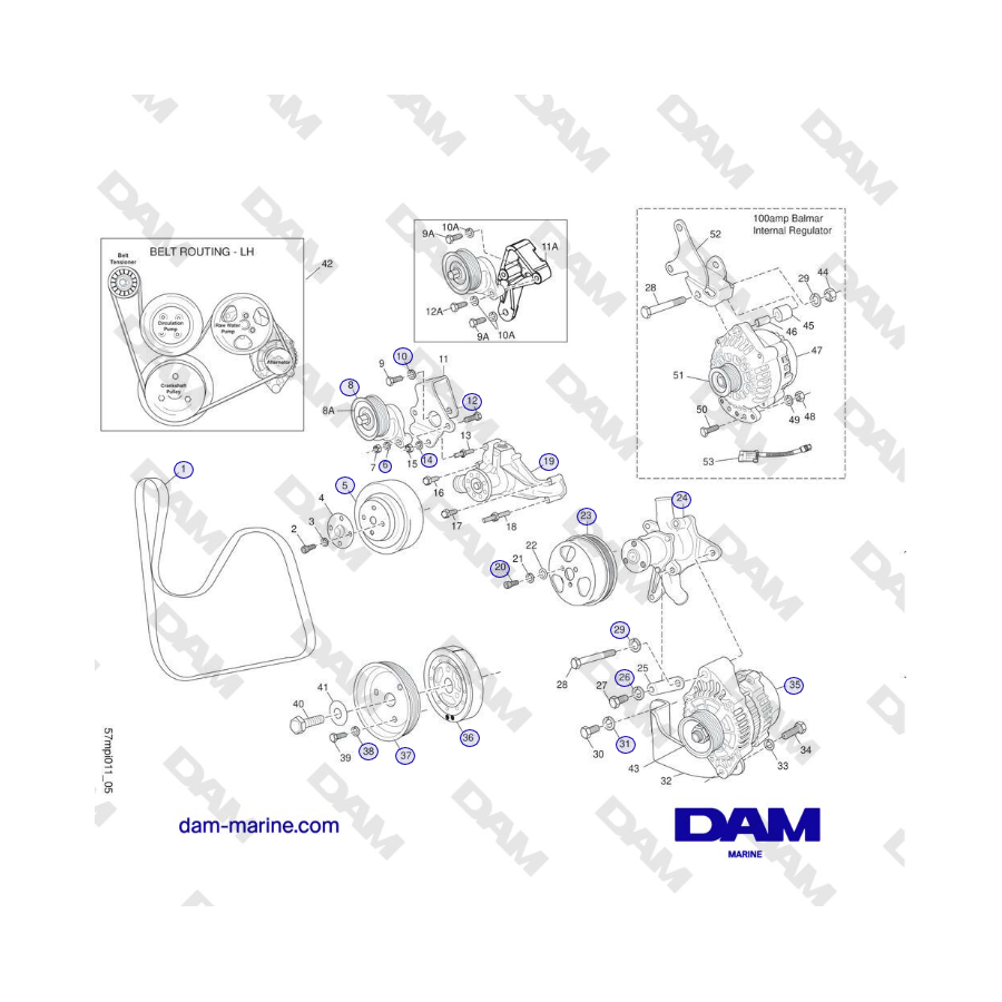 Crusader MP5.0/5.7L SN 670001 a 671633 - COMPONENTES DEL SISTEMA DE TRANSMISIÓN DE ACCESORIOS (SERPENTINA - IZQUIERDA) 