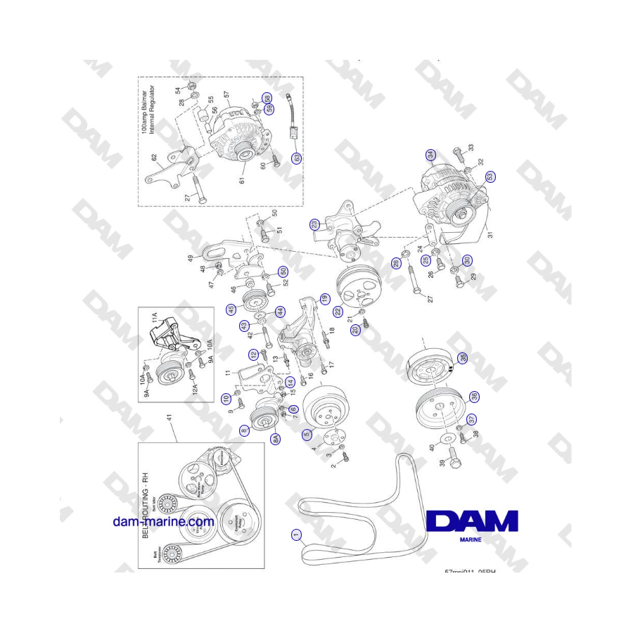 Crusader MP5.0/5.7L SN 670001 a 671633 - COMPONENTES DEL SISTEMA DE TRANSMISIÓN DE ACCESORIOS (SERPENTINA - DERECHO)