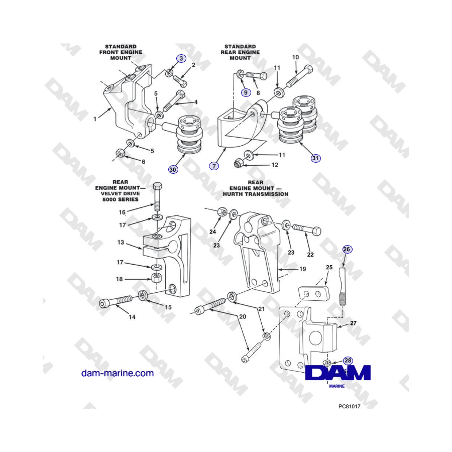 Crusader MP5.0/5.7L SN 670001-671633 - SUPPORTI MOTORE E TRASMISSIONE
