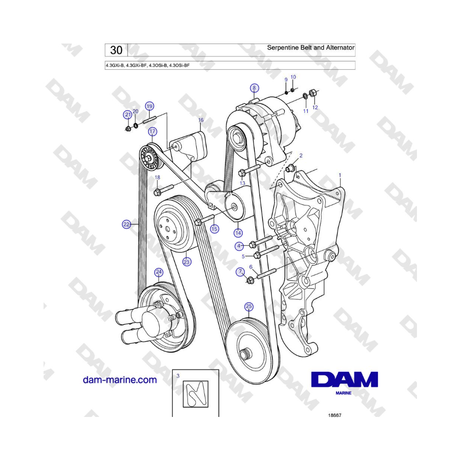 Volvo Penta 4.3L GXI-B - Serpentine Belt and Alternator