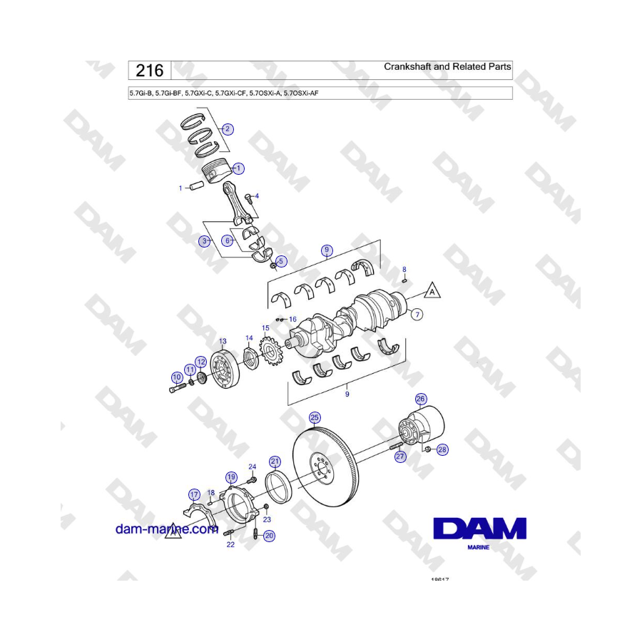 Volvo Penta 5.7L GI-B / GXI-C - Cigüeñal y piezas relacionadas