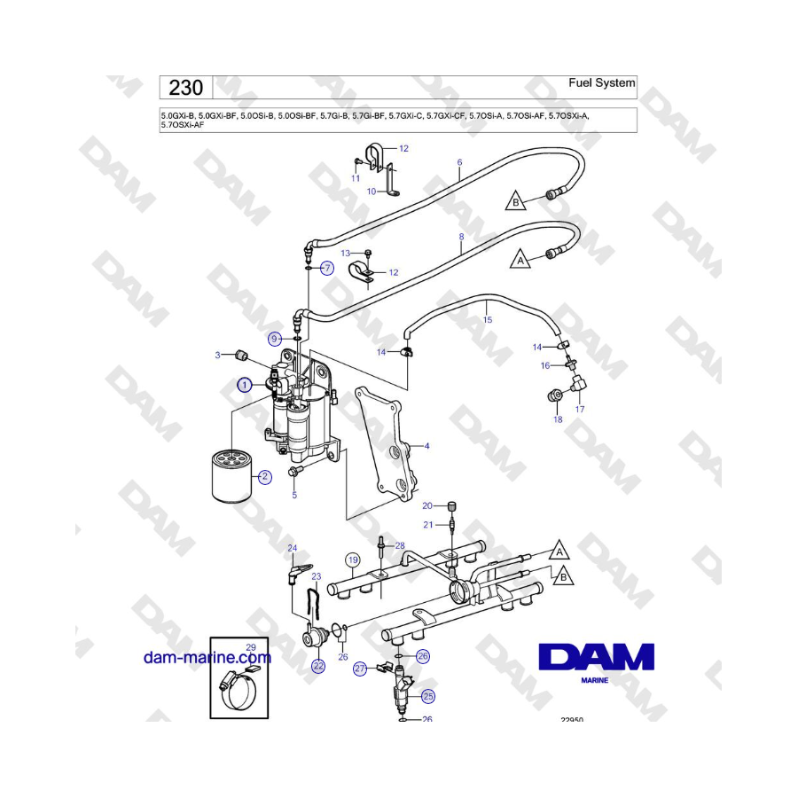 Volvo Penta 5.0L GXI-B / 5.7L GI-B / 5.7L GXI-C - Sistema de combustible